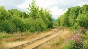 Deer By The Tracks (2.25 x 4 inches small)